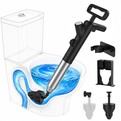 Mixoo Toilet Plunger, High Pressure Plungers for Bathroom, Heavy Duty Toilet Snake Toilet Auger Drain Clog Remover Air Plumbing Snake, Toilet Drain Unclogger