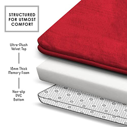 Clara Clark 3 Piece Bathroom Rugs Bath Mat Set, Velvet Memory Foam Bath Mats for Bathroom - Non-Slip, PVC Backing Bath Rugs, Washable - Dries Quickly, Burgundy - color: Red