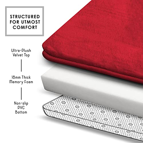 Clara Clark 3 Piece Bathroom Rugs Bath Mat Set, Velvet Memory Foam Bath Mats for Bathroom - Non-Slip, PVC Backing Bath Rugs, Washable - Dries Quickly, Burgundy - color: Red