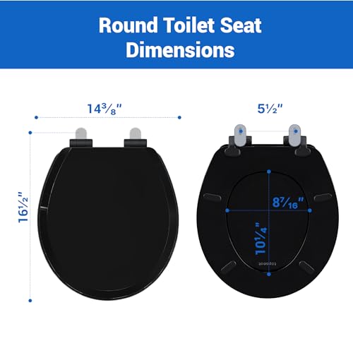 Pro Elite Heavy-Duty Wood Toilet Seat, Round, Black | Magnetic Quick-Release Easy-Clean and Change, HushMotion Soft Close, StainShield High-Gloss Finish, Arch-Tite Secure Fit - color: Black, size: Round