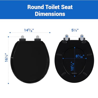 Pro Elite Heavy-Duty Wood Toilet Seat, Round, Black | Magnetic Quick-Release Easy-Clean and Change, HushMotion Soft Close, StainShield High-Gloss Finish, Arch-Tite Secure Fit - color: Black, size: Round