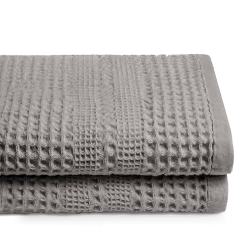 GILDEN TREE Waffle Towels for Bathroom, 100% Cotton Quick Dry Towel, Waffle Bath Towels Large, Absorbent Lightweight Travel Towel, Bath Towels Set of 2, Classic Style (Pewter) - color: Pewter, size: Bath Towel (2 Pack)