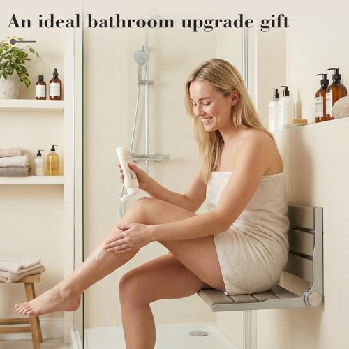 Wall Mounted Shower Seat - 16IN Shower Benches for Inside Shower with 400LB Capacity, Fold Down Shower Seat for Elderly, Disabled & Pregnant Women, Non-Slip Grey Shower Chair, [2026 New Upgrade] - color: Grey