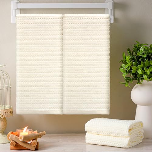 4 Pack Cream Hand Towels Waffle 100% Cotton 13x29 Inch | Soft Absorbent Bathroom Kitchen Use, Waffle Texture Quick Dry, Durable Cotton Washcloths Ideal for Guests Daily Needs - color: Cream