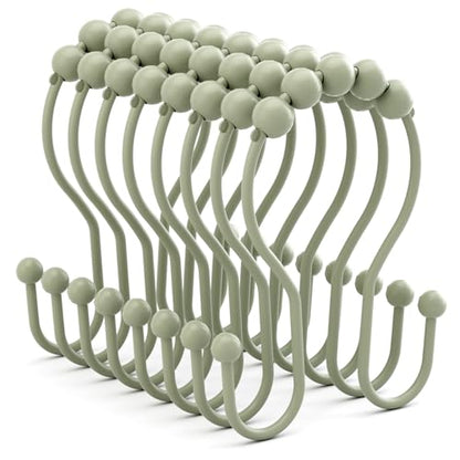 Bathway Sage Green Shower Curtain Hooks Shower Curtain Rings Rust Proof Sturdy Metal Double Shower Curtain Hooks, Shower Hooks for Shower Curtain Bathroom Shower Rod Hooks Hangers - color: Sage Green