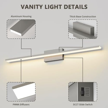 JUSHENG Brushed Nickel Vanity Lights 5CCT Dimmable Vanity Light Bar LED Bathroom Light Fixtures 39.37'' Inch 36W - color: Brushed Nickel-5CCT, size: 39.76'' Long-Dimmable
