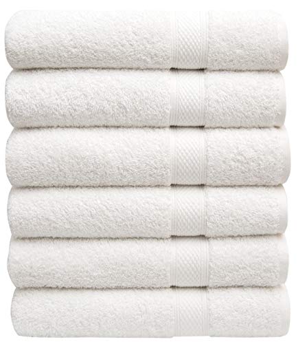 Pleasant Home Bath Towels Set of 6 (24” x 50”) 100% Cotton, White | 515 GSM | Lightweight, Soft & Highly Absorbent Luxury Towels for Bathroom | for Gym, Pool & Spa - color: White