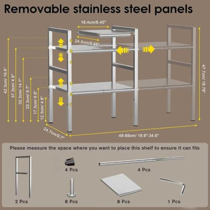 Under Sink Organizers and Storage,Expandable under cabinet organizer Shelf | 2-tier stainless steel heavy-duty expandable rack with 8 panels & adjustable width 18.9"-34.6" for kitchen bathroom shoe rack
