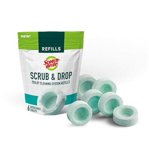 Scotch-Brite Scrub & Drop Toilet Cleaning System Refills, Dissolvable Toilet Bowl Cleaner Scrub Pad Tablets, 6 Disposable Refills - size: 1 Count (Pack of 6), style: 6 Dissolvable Tablet Refills