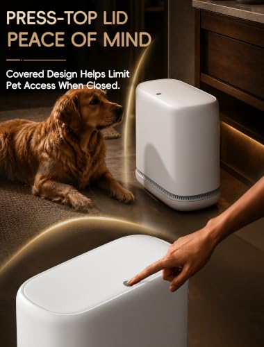 Small Bathroom Trash Can with Lid, Dog Proof Slim Press Top Garbage Can, White Plastic Narrow Waste Basket, for Bathroom Bedroom Office 3.1 Gal with 5 Rolls 75 Trash Bags