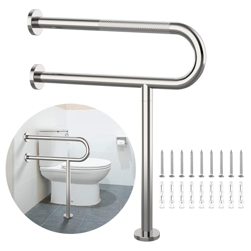 Toilet Support Rail 24x28 Inch, Munzong Anti-Slip Chrome Handicap Grab Bar | Stainless Steel Knurled Safety handrails with Leg for Bathroom Elderly Disabled Pregnant-1.25’Tube - color: Chrome, size: 24 Inch
