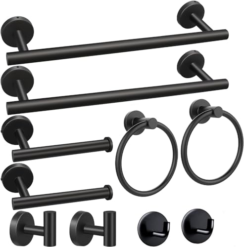 8 Pieces Bathroom Towel Rack Set, Includes 2PCS 23.6 inch Towel bar, 2PCS Towel Hook, 2 PCS Towel Ring, 2PCS Toilet Paper Holder-Matte Black Bathroom Accessories Sets - color: Matte Black, size: 10pcs-24inch
