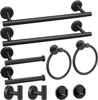 8 Pieces Bathroom Towel Rack Set, Includes 2PCS 23.6 inch Towel bar, 2PCS Towel Hook, 2 PCS Towel Ring, 2PCS Toilet Paper Holder-Matte Black Bathroom Accessories Sets - color: Matte Black, size: 10pcs-24inch