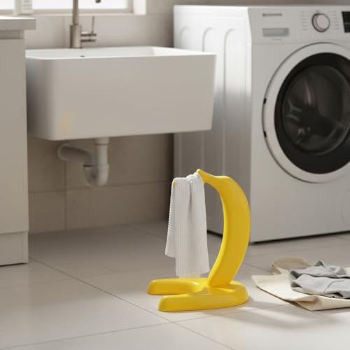 Freestanding Plastic Coat Hook, No-Drill Floor Stand for Entryway & Bathroom, Compact Yellow Rack for Coats, Bags, Towels (1 Pack)