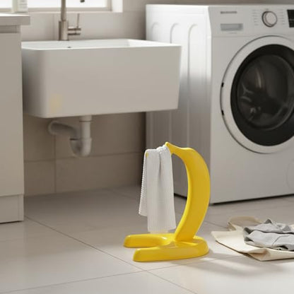 Freestanding Plastic Coat Hook, No-Drill Floor Stand for Entryway & Bathroom, Compact Yellow Rack for Coats, Bags, Towels (1 Pack)