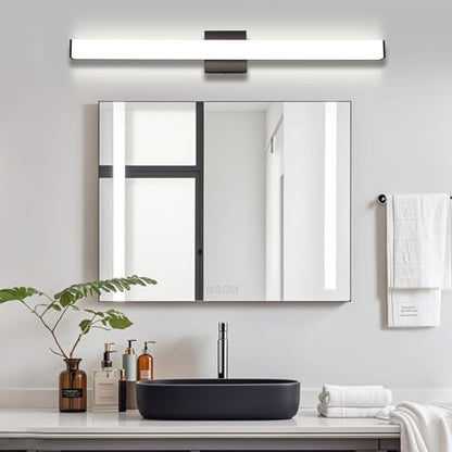 Bathroom Vanity Light Brushed Nickel Square LED 24 inch 14W 4000K Natural White Light Wall Bar Lighting Fixtures Over Mirror (Matte Black, 31.5in 4000K Dimmable) - color: Matte Black, size: 31.5in 4000K Dimmable