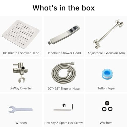 G-Promise All Metal 10" Dual Square Shower Head Combo | Rain Shower Head | Handheld Shower Wand | Adjustable | 3-Way Diverter | 71" Extra Long Hose - A Bathroom Upgrade(Brushed Nickel) | Built to Last, Easy Install, Adjustable Height & Angle for All Heigh