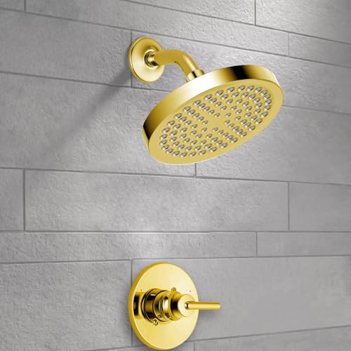 High Pressure Rain Shower Head - High Flow Rainfall Showerhead - Luxury Modern Look - Pressure Boosting Bathroom Shower Heads (6 inches, Gold) - color: Chrome Gold