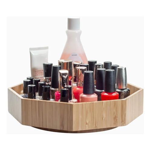 Bamboo 360 Rotating Bathroom Toiletry & Cosmetic Spinning Tray for Countertops and Vanity with Lazy Susan Turntable, 10” Diameter with 2” Ledge