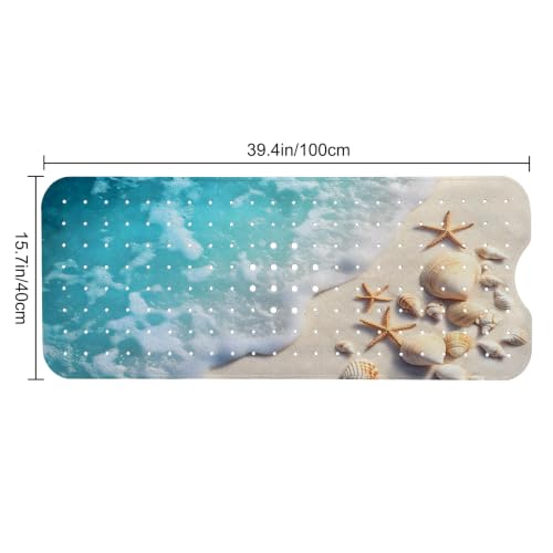LNOND Summer Beach Bathtub Mat Non Slip, 40 X 16 Inch Tub Mat for Bathroom, Coastal Beaches Bath Tub Shower Mat with Drain Holes and Suction Cups - color: Coastal Beaches Bathtub Mat