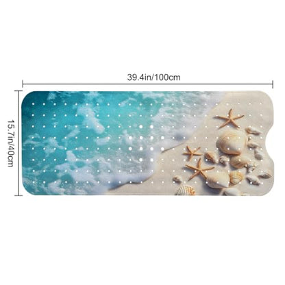 LNOND Summer Beach Bathtub Mat Non Slip, 40 X 16 Inch Tub Mat for Bathroom, Coastal Beaches Bath Tub Shower Mat with Drain Holes and Suction Cups - color: Coastal Beaches Bathtub Mat