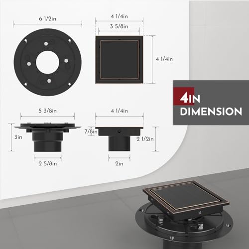 4 Inch Square Shower Drain Bronze Floor Drain with Flange Reversible 2-in-1 Cover Tile Insert Grate Removable SUS304 Stainless Steel CUPC Certified Oil Rubbed Bronze - color: Oil Rubbed Bronze, size: 4 Inch