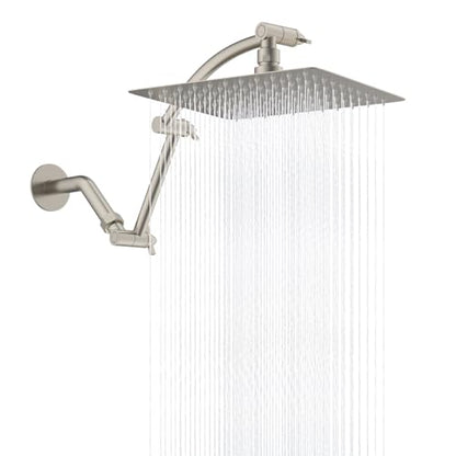 Hibbent All Metal 10'' Rain Shower Head, 16'' Extension Arm, Brushed Nickel | cUPC Certified High Pressure Rainfall Showerhead with Solid Brass Adjustable Shower Head Extension Arm, Fixed Showerheads - color: Brushed Nickel, style: Square 10''