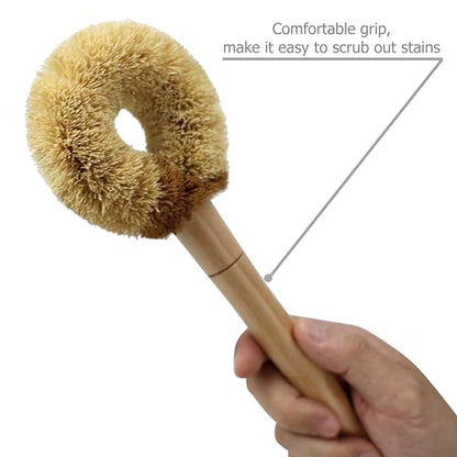 EIKS 2 Pack Kitchen Scrub Brushes, Natural Coconut Fiber | For Cleaning Dish Pan Pot Vegetable Fruits Glassware Cookware Shower Bathtub