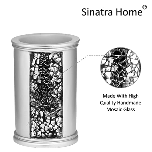 Zahari Home Sinatra Bath Tumbler Toothbrush and Toothpaste Holder Makeup Brushes Organizer, Silver - color: Silver, size: 4.25" x 3" x 3" Tumbler