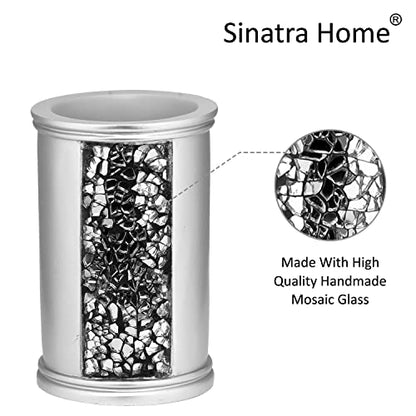 Zahari Home Sinatra Bath Tumbler Toothbrush and Toothpaste Holder Makeup Brushes Organizer, Silver - color: Silver, size: 4.25" x 3" x 3" Tumbler