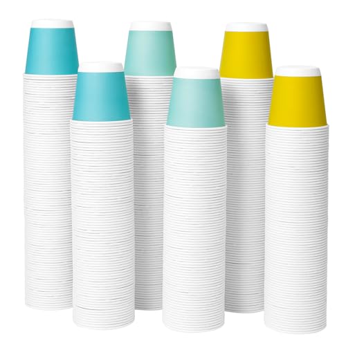Tamone 600 Pack 3 oz Bathroom Cups, Small Paper Cups, Mouthwash Cups, Mini Paper Cups, Blue, Yellow, Green Disposable Paper Cups for Party, Picnic, BBQ, Travel, Home and Event - color: blue & yellow & green