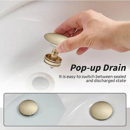 BWE Brushed Gold Bathroom Vessel Sink Drain Stopper with Overflow One Piece Pop Up Drain Assembly with Strainer for Bathroom Faucet Sink - color: Brushed Gold, size: With Overflow