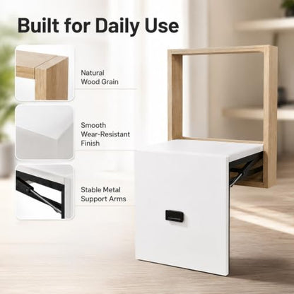 Wall Mounted Folding Stool, Solid Wood Foldable Shoe Bench with Spring Hinge, Space Saving Wall Seat for Entryway, Bedroom and Hallway - color: D