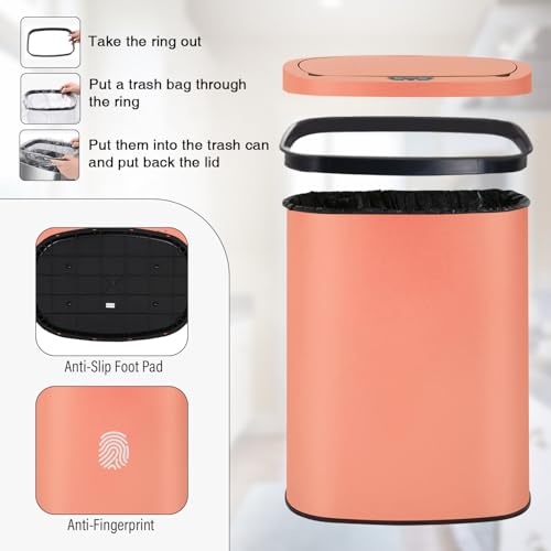 PayLessHere | 13 Gallon Stainless Steel Trash Can | Pink | Automatic Touchless Lid with Motion Sensor | Kitchen Garbage Can with Waterproof Design | for Home, Office, Bathroom | Pack of 1 - color: Pink Stainless Steel