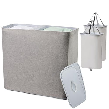 150L Laundry Hamper with Lid,Large Portable 2 Dividers Dirty Clothes Basket | with Handles for Bedroom Laundry Room Closet Bathroom College Dorm, Grey