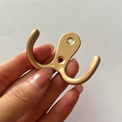 2 Pcs Double Prong Robe Hooks, Dual Coat Hooks Wall Mounted Hanging Clothes for Bathroom Bedroom Door Wall Retro Metal Cloth Hanger Double Coat Hooks with 4 Screws (Rose Gold) - color: Rose Gold