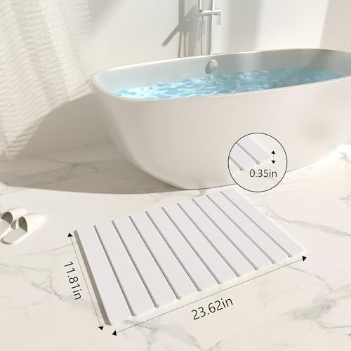Foldable Stone Bath Mat 60x39cm | Quick-Dry Diatomaceous Earth Bath Rug with PVC Anti-Slip Base | Bathroom, Kitchen, Pet-Friendly Water Absorbent Mat - color: White