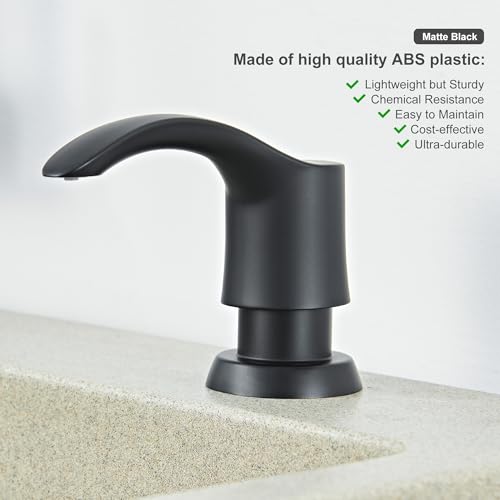 Kitchen Sink Soap Dispenser with 17 Ounce Large Bottle, G080B | Matte Black, Built in Sink Soap Dispenser, Soap Dispenser for Kitchen Sink, Refill from Top - color: Matte Black, size: with Bottle