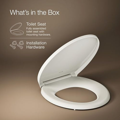 KOHLER 27332-96 Glissade Quiet Close Round Toilet Seat with ReadyLatch Hinge, Soft Close Lid, Compatible with Round Standard Toilets, Biscuit - color: Biscuit, size: Round
