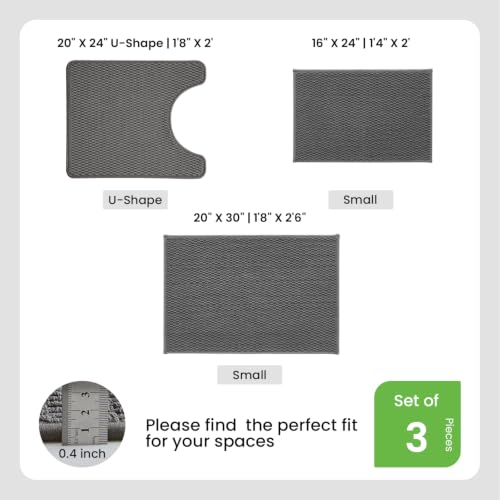 TYUU Bath Mat Set 3 Piece, Bathroom Rugs Non Slip Washable & Toilet Mat | Non Slip Quick Dry Low Pile Bathroom Mats, Washable Bath Rugs 3 Pc: 16x24, 20x30 Rug & Toilet Mat 20x24 in. Dark Grey - color: Dark Grey, size: 16"x24" + 20"x30" + 20"x24" U Shape