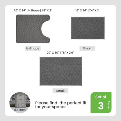 TYUU Bath Mat Set 3 Piece, Bathroom Rugs Non Slip Washable & Toilet Mat | Non Slip Quick Dry Low Pile Bathroom Mats, Washable Bath Rugs 3 Pc: 16x24, 20x30 Rug & Toilet Mat 20x24 in. Dark Grey - color: Dark Grey, size: 16"x24" + 20"x30" + 20"x24" U Shape