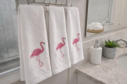 Flamingo 3-Pack Fingertip Hand Towels. Ultra Soft Premium Terry Velour. Highly Absorbent, Quick Dry. Guest Towels - color: Flamingo