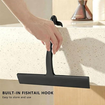 2PACK Shower Squeegee for Glass Doors All-One-Piece Silicone with Hook | Design for Easy Hanging & Cleaning for Bathroom, Window, Kitchen, Mirror, Tile Wall, Car, Streak-Free No-Squeak Tool, Black