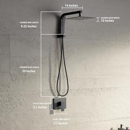 Black Shower Head and Handle Set, Shower Faucet Set with 10 Inch Rain Shower Heads with Handheld Spray Combo, Rainfall Bathroom Shower System Rain Shower Head and Handle Set - color: Matte Black