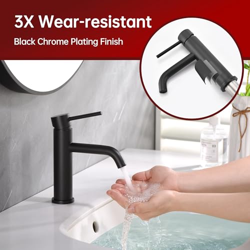 SUMERAIN Matte Black Bathroom Sink Faucet Single Handle Single Hole | Lead-Free, Stainless Steel, with Faucet Supply Lines, Easy DIY Install - color: Matte Black, size: Undermount Sink faucet