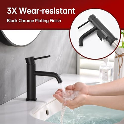 SUMERAIN Matte Black Bathroom Sink Faucet Single Handle Single Hole | Lead-Free, Stainless Steel, with Faucet Supply Lines, Easy DIY Install - color: Matte Black, size: Undermount Sink faucet