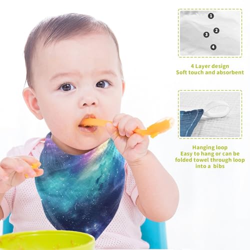 YETTASBIN Galaxy Muslin Baby Hand Washcloths, Soft Cotton Bath Face Towel, 4 Layers Extra Absorbent Feeding Burp Cloth for Newborn Infant, 3 Pack - size: 12 Inch x 3 Pack