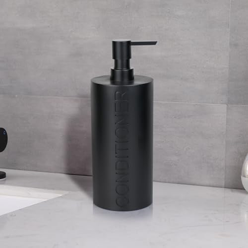 Matte Black Conditioner Dispenser Luxurious Refillable Pump Bottle with Black Resin Pump and Embossed Text, Durable Design for Bathroom and Shower - color: Conditioner Black