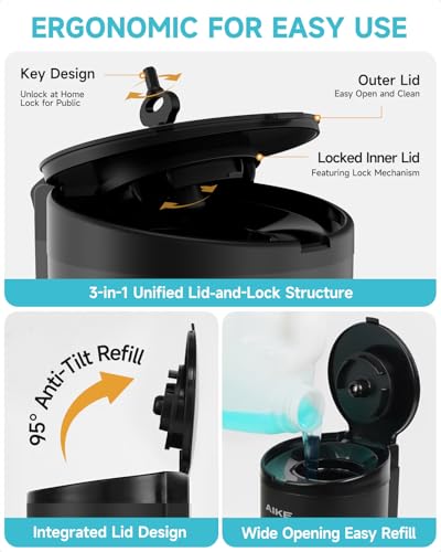 AIKE Automatic Liquid Soap Dispenser,25oz Capacity for Bathroom,Matteblack | No-Drill and Screw Wall Mount Install Design for Space-Saving,4*AA batteries(Not Included) Ensure Long Standby,Model AK1205E - color: Matte Black