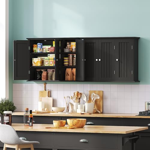 ChooChoo Laundry Cabinet with 3 Doors and Adjustable Shelves | 9.06"D x 31.1"W x 24"H, Bathroom Wall Cabinet, Cupboard, Black - color: Black, size: 9.06"D x 31.1"W x 23.4"H